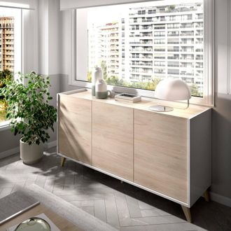 Dmora Aparador Dadop, Buffet Para Sal&oacute;n, Aparador Moderno Para Sal&oacute;n Con 3 Puertas, 155x43h75 Cm, Roble Y Blanco - Dmora