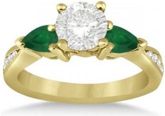 Allurez Diamond & Pear Green Emerald Engagement Ring 14k Yellow Gold (0.61ct)