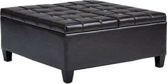 Simpli Home Harrison 36In Transitional Square Coffee Table Storage Ottoman