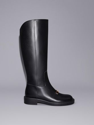 Charles & Keith Gabine Leather Interlocking-Accent Knee-High Boots