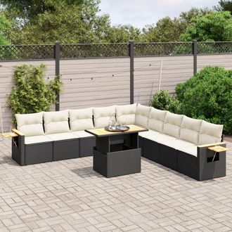 vidaXL Set De Sof&aacute;s De Jard&iacute;n 11 Pzas Y Cojines Rat&aacute;n Sint&eacute;tico Negro Vidaxl