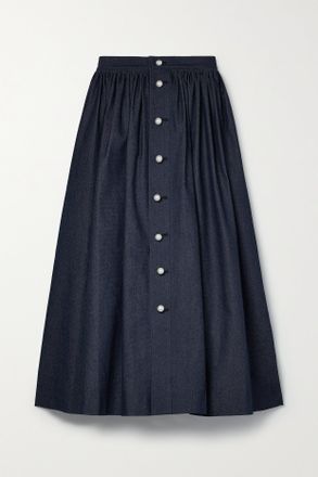 Adam Lippes Gonna Midi In Twill Di Misto Cotone - Blu