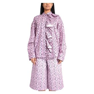 Msgm Shirts, female, Pink, Size: XL Ruffled Snake Print Shirt