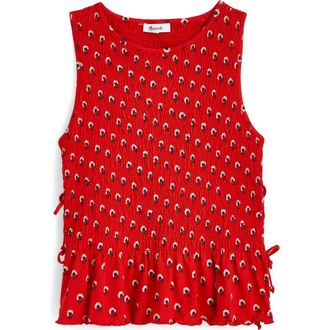 Madewell Side Tie Smocked Tank in Enamel Red at Nordstrom, Size Xx-Small