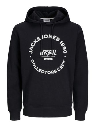 Jack & Jones Kapuzensweatshirt JACK & JONES JJSIMON SWEAT HOOD, Damen, Gr. M, schwarz, angeraute Sweatware, Obermaterial: 60% Baumwolle, 40% Polyester, bedruckt, n