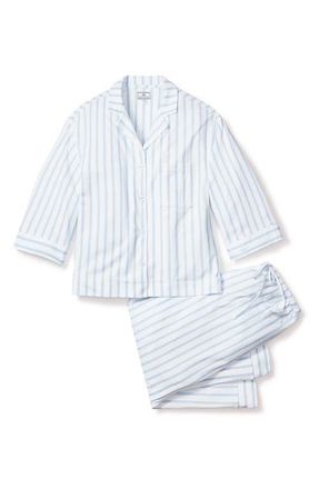 Petite Plume Olivia Wide Leg Pima Cotton Pajamas in Periwinkle Stripe at Nordstrom, Size X-Small