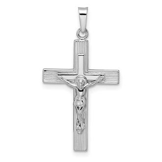 Diamond2Deal 14k White Gold Polished Solid Striped Crucifix Pendant