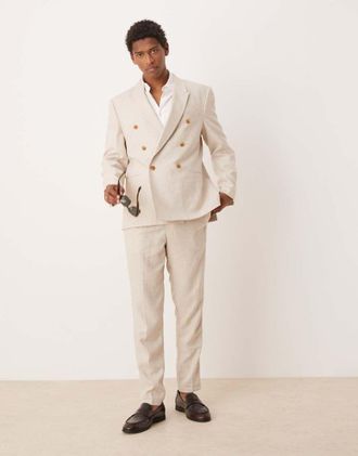 Asos Pantaloni da abito affusolati in misto lino-Neutro