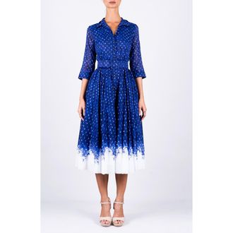 Samantha Sung A-Line Midi Aster Shirtdress in Shibori Admiral at Nordstrom, Size 14