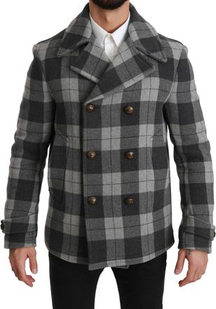 Dolce & Gabbana Mannen Grijs geruite wollen jas van kasjmier