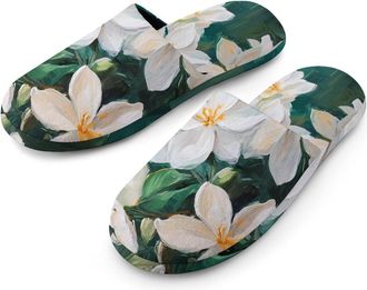 Generic White Jasmine Flowers Mens House Slippers Slip Indoor Slipper On Shoes Warm Outdoor
