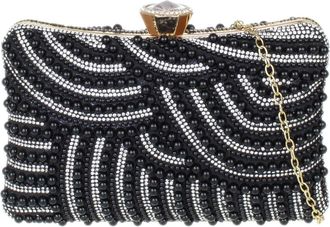 Girly HandBags Womens Diamante Beaded Hard Case Clutch Bag Medium Black
