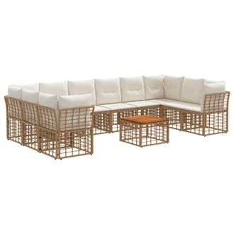 vidaXL Conjunto De Sof&aacute;s De Exterior 11 Pcs Natural Y Crema Poli&eacute;ster Vidaxl