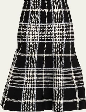 Brandon Maxwell Rory Check Flare Midi Skirt