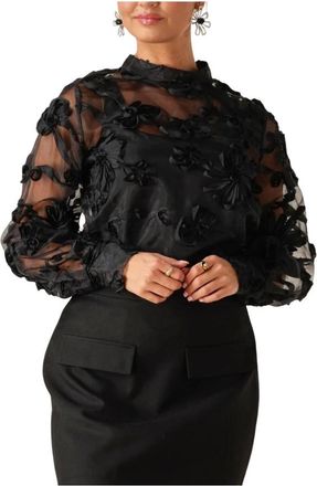 Aaiko Lucia Flower Pes 502 - Dames - Blouses - Zwart - S - Polyester - Overhemden