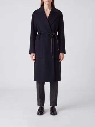 Sportmax Cappotto lungo a vestaglia in lana vergine con cintura in pelle