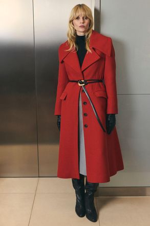 Karen Millen Womens Wool Shawl Collar Belted Tailored Midi Coat - Red - Size 10 UK