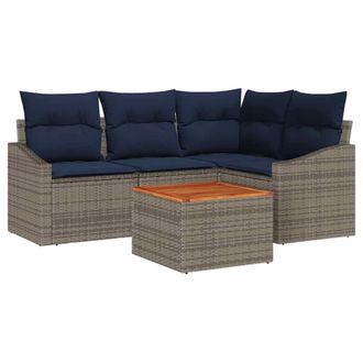 vidaXL Conjunto De Sof&aacute;s De Jard&iacute;n 5 Pcs Gris Y Azul Marino Vidaxl