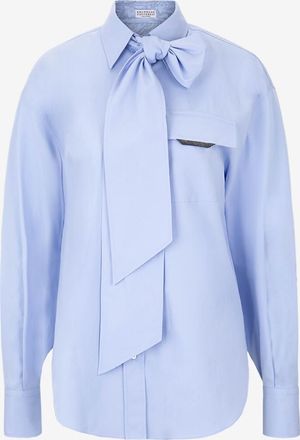 Brunello Cucinelli Popelinehemd mit Schluppe Shiny Loop
