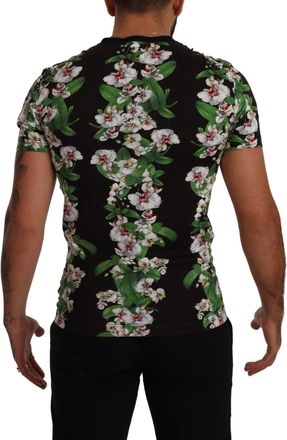 Dolce & Gabbana Mens Black Floral Print Crewneck T-Shirt Cotton