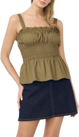 Vince Camuto Ruffle Smocked Tank in Burnt Olive at Nordstrom, Size X-Small