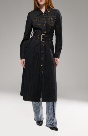 Azalea Wang Evessa Denim Trench Coat in Dark Denim at Nordstrom, Size X-Large
