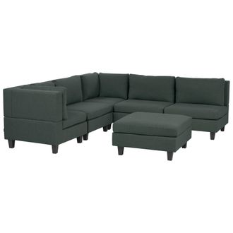 Beliani Sof&aacute; Modular Esquinero Moderno 5 Plazas Tapizado Tela Patas Negras Respaldo Acolchado Derecho Con Otomana Verde Oscuro Unstad