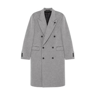 Lardini Dubbele Rijjas met Punt revers - Heren - Mantel - Grijs - L - Wol - Jassen