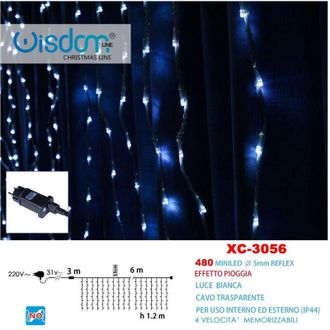 Trade Shop Trade Shop - Tenda Luminosa Natalizia 480 Mini Led Effetto Pioggia Luce Bianca Ip44 Xc-3056