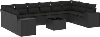 vidaXL Set De Sof&aacute;s De Jard&iacute;n 11 Pzas Y Cojines Rat&aacute;n Sint&eacute;tico Negro Vidaxl