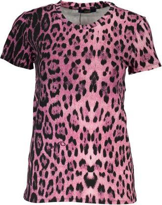 Cavalli T-shirt met korte mouwen en patroon - Dames - T-shirts - Roze - XS - Katoen - Tops