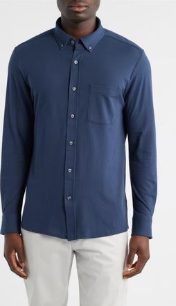 Mack Weldon SILVER Cotton Blend Piqu&eacute; Button-Down Shirt in True Navy at Nordstrom, Size Xx-Large