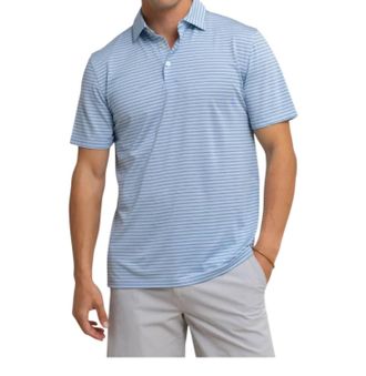 Southern Tide Driver Baywood Stripe Polo In Clearwater Blue