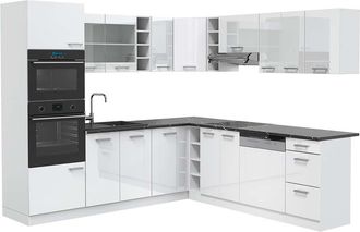 Vicco Cocina Esquinera R-line, Blanco Alto Brillo/blanco, 237 X 247 Cm, Et Antracita