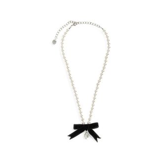 Self Portrait Black Bow Pearl Necklace