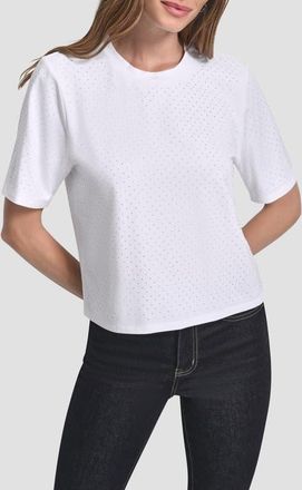 DKNY Studded Cotton Blend T-Shirt in White at Nordstrom, Size X-Small