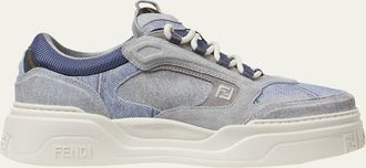 Fendi Mens Force Denim Chunky Low-Top Sneakers