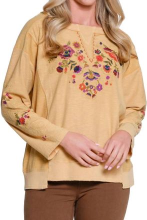 Multiples Embroidered Garment Dyed Sweatshirt In Gold