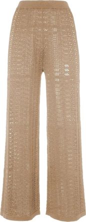 Malo Black Pantalone Wide-Leg Open-Knit Cotton Pants