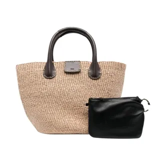 Chlo&eacute; Tote Bags, female, Brown, Size: ONE SIZE Palma Raffia Shopping Bag