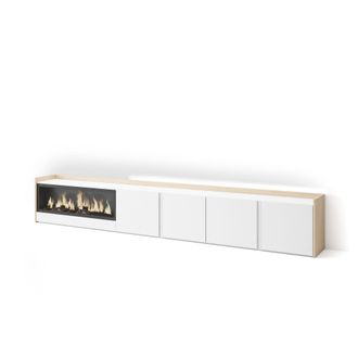 Skraut Home Skraut Home - Mueble Tv, Televisi&oacute;n, Muebles De Sal&oacute;n, Almacenaje, 315x35x50cm, Para Tv Hasta 80, Chimenea El&eacute;ctrica Xxl, Led, Estilo Moderno, Blanco 