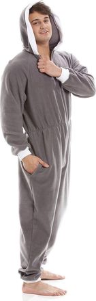 Camille Mens Super Soft Fleece Onesie - Hooded All In One - Long Sleeved and Side Pockets GREY S