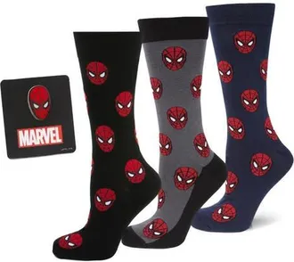 Cufflinks Inc. 3-Pack Spider-Man Crew Socks & Lapel Pin Set in Black Multi at Nordstrom, Size 10-13