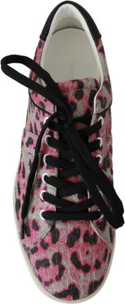 Dolce & Gabbana Womens Pink Leopard Print Training Leather Flat Sneakers