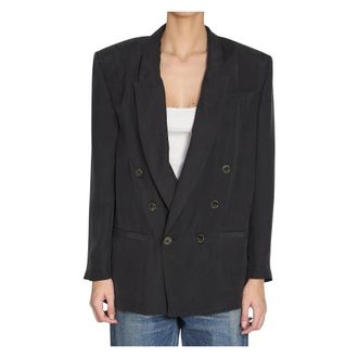 Saint Laurent Dubbelrijige blazer met piek revers - Dames - Jassen - Zwart - Maat: S Zijde