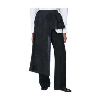 Mark Kenly Domino Tan Asymmetrische wijde broek met geplooide overlay - Dames - Broeken - Grijs - Maat: 2XS Leer