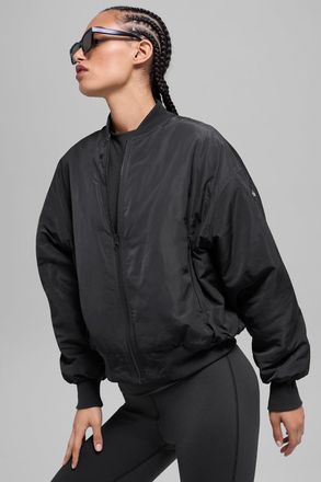 Alo | Faux Fur Urbanite Bomber Jacket in Black/Ivory, Size: Medium