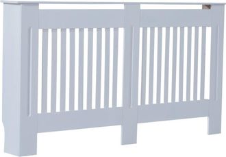 HOMCOM MDF Radiator Cover 152x81x19 cm Slatted Cover Painted Cabinet Lined Grill Modern Vertical Style Home Use-White | TJ Hughes White