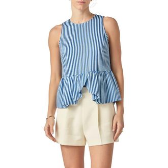 English Factory Stripe Sleeveless Peplum Top in Blue at Nordstrom Rack, Size X-Small