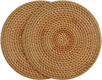 OEM Posavasos De Rat&aacute;n Hecho A Mano De 2 Piezas, Tapete Trenzado Para Tetera, Antideslizante, Tapete Para Platos, Tapete Aislante, Marr&oacute;n